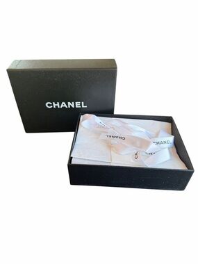 CHANEL Black Empty Box with White Branded Ribbon and Tissue Paper